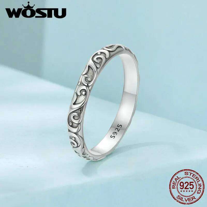 WOSTU 925 Sterling Vintage Pattern for Women Simple Style Silver Retro Ring Fine Jewelry Gift SCR1031 H260312