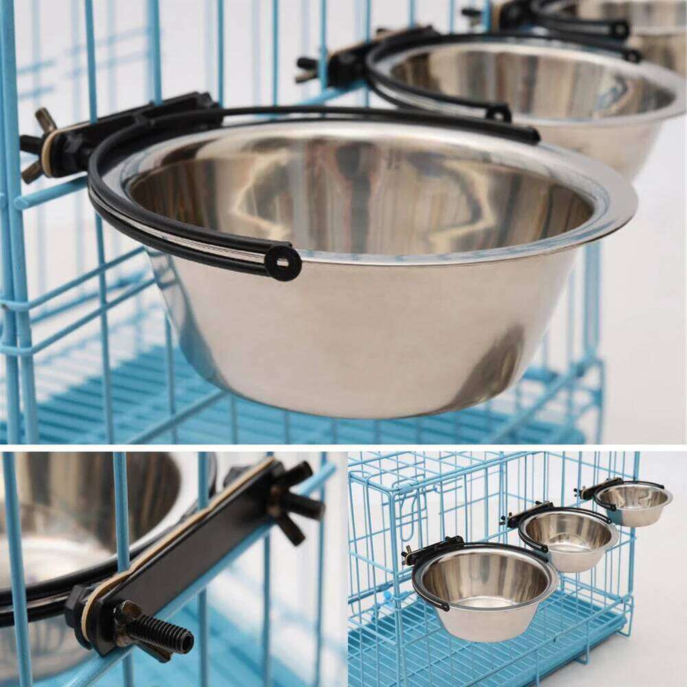 Pet Can Hang Stationary Cage Stainless Steel Dog Cat Hanging Bowls Durable Puppy Kitten Feeder Water Food Bowl 26Y0312
