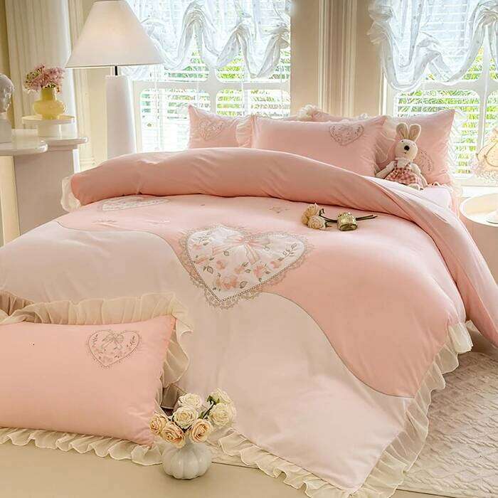 Home Textiles 2025 new girl-style patch embroidered lace washing and grinding cotton four-piece set-Fangfei series H260312