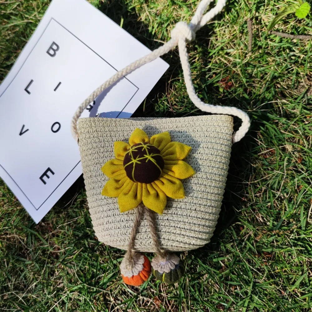 Handmade Summer Children Girls Shoulder Bag Flower Straw Baby Bags Messenger Kids Keys Coin Purse Cute Princess Mini Handbag 260311