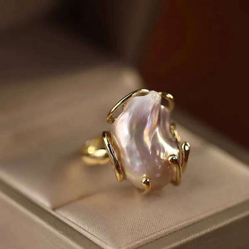 Natural Baroque Freshwater Colored Pearl Ring s925 Sterling Silver Unique Design Fashionable Personality and High Sense Gift H260312