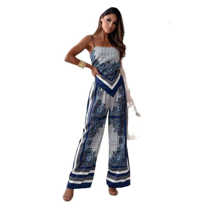 Trade European And American Women S Clothing Fashion Printed Sexy Strapless Tube Top Positioning Flower Long Pants Set