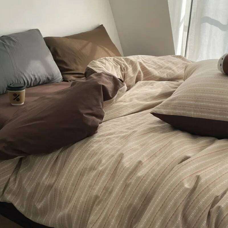 2025 new cotton-colored woven jacquard herringbone slanted bed sheet four-piece set - Maillard series washable fabric H260312