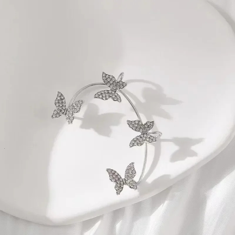 Clip Earrings Silver Color Metal Butterfly Ear Without Piercing for Women Sparkling Zircon Cuff Wedding Fashion Jewelry 260309