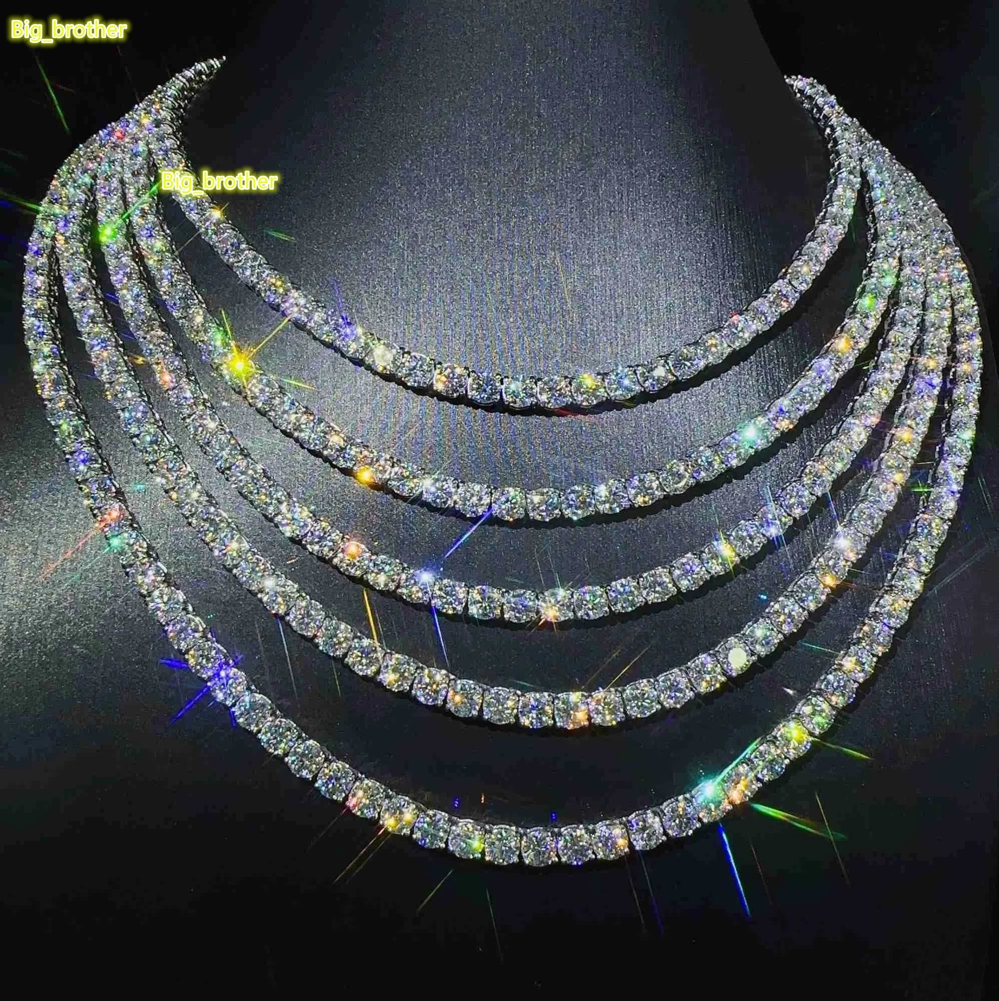 Factory Wholesale 925 Sterling Silver Vvs Moissanite Diamond Tennis Chain Necklace Cuban Link Chain Women Fine Jewelry 3mm 4mm