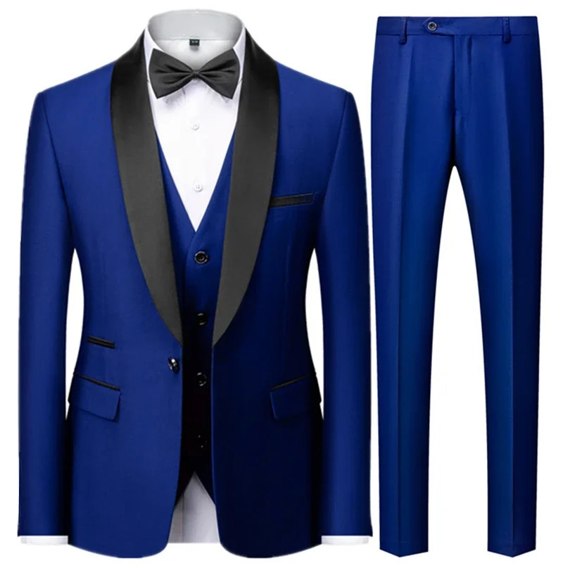 Black Men Autumn Wedding Party Three Pieces Set Large Size Male Blazer Coat Pants and Vest Fashion Slim Fit Suit 260306