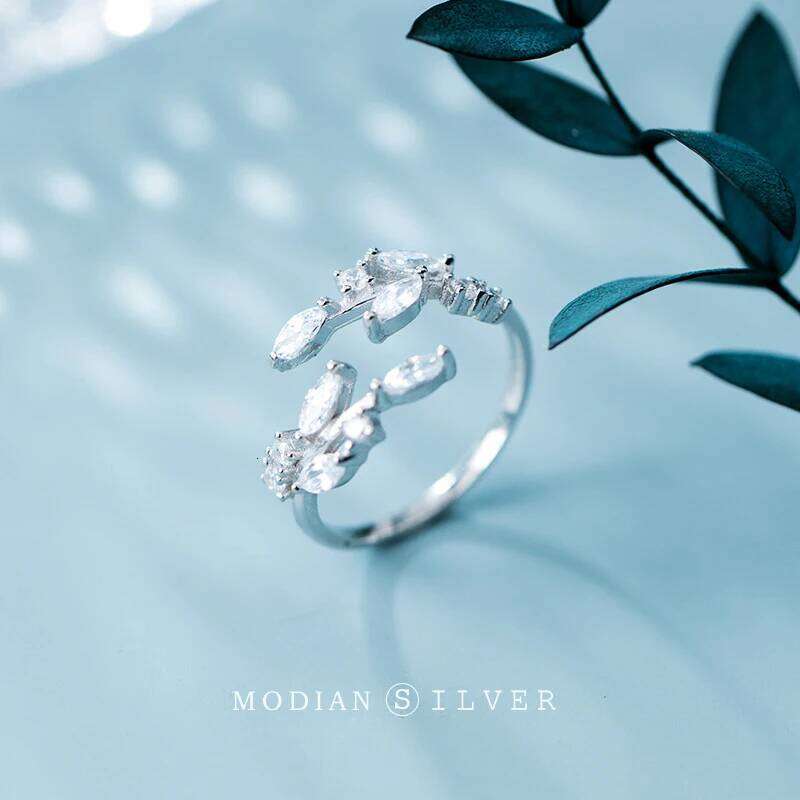 Modian Rose Gold Color Shining AAA Zircon Leaves for Women 925 Sterling Silver Wedding Engagement Ring Jewelry Free Size H260312