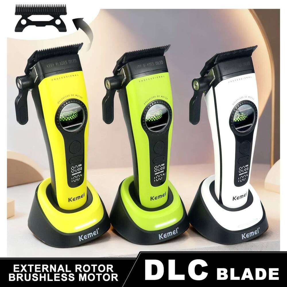 KEMEI KM-1593 Men's Clipper External Rotor Brushless Motor DLC 8000RPM Base Charger Professional Hair Cutting Machine C260312