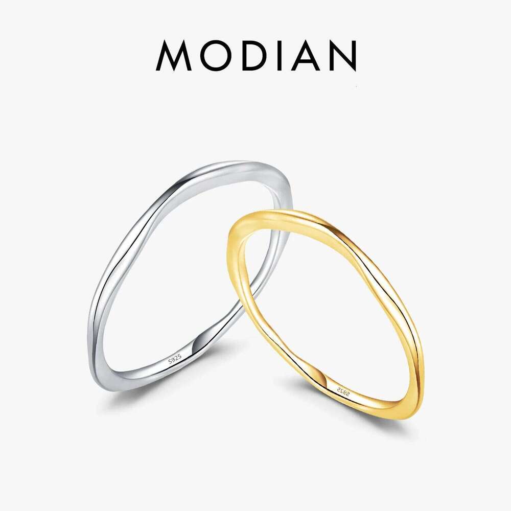 MODIAN 925 Sterling Silver Simple Geometric Line Twisted Ring Trendy Stackable Gold Color Fine Jewelry For Women Party Gifts H260312