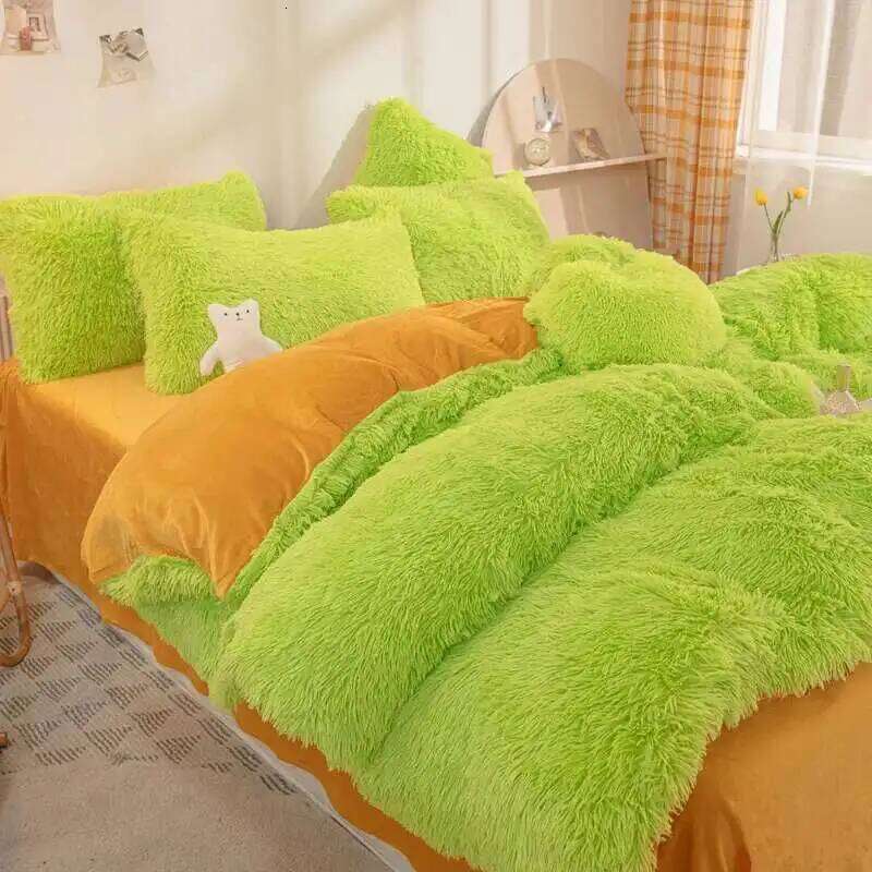 Mink Fur Four Piece Winter Duvet Cover Pillowcase Crystal Bed Sheet Milk Plush Set Wholesale duvet cover H260312