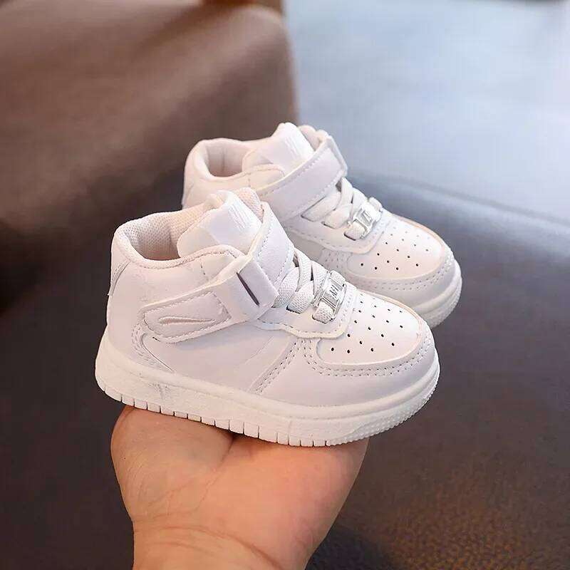 Children Autumn New Pu Leather Spots Girl Soft Soles Non-slip Comfortable Little White Shoes Boys Casual Kids Sneakers H260312