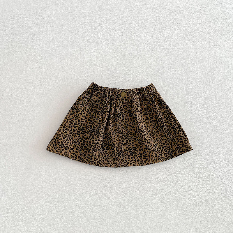 Summer Baby Girls' Clothing Set New Short Sleeve Top for Preschoolers+Leopard Pattern Skirt Two Piece Set