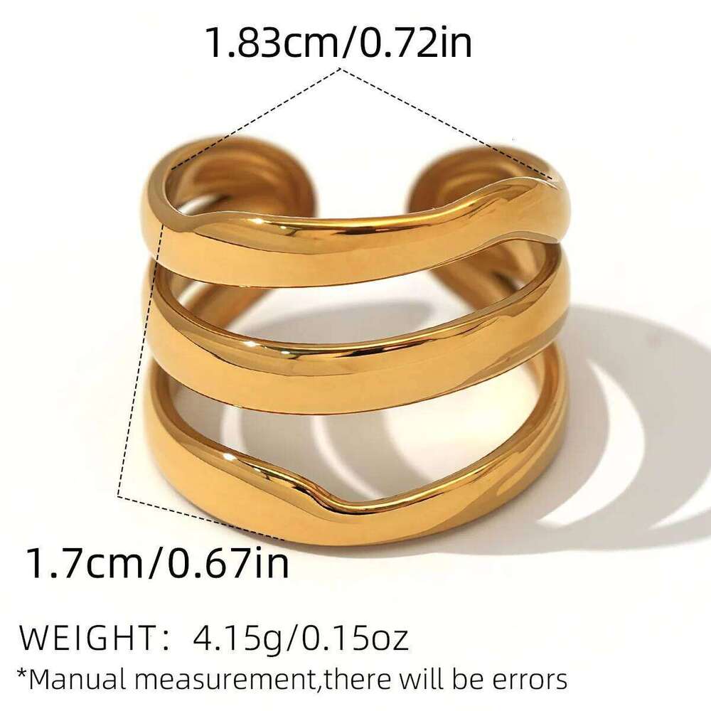 Minimalist Line 18K Gold Color Plated Stainless Steel Stackable Hollow Women's Jewelry Adjustable Ring Party Gift H260312