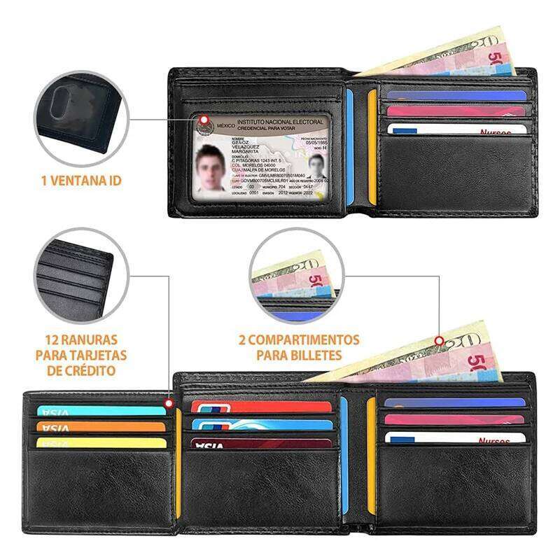Slim Minimalist Tri-Fold Carbon Fiber RFID Blocking Men's Wallet With ID Window and 9 Card Slots