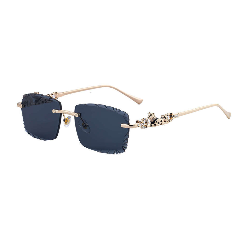 2026 New European And American Fashion Square Frameless Men Leopard Trend Diamond Cut Edge With Rhinestones Sunglasses For Women Cross-Border