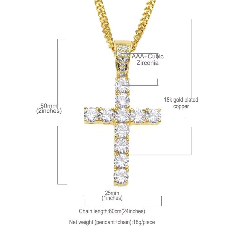 UWIN Wholesale 18K Real Gold Plated Diamond 5A Moissanite Cross Pendant White Gold Plated Bling Cubic MoissaniteVVSia Cross Charm Jewelry
