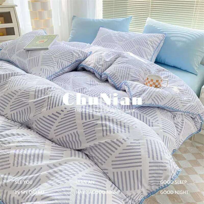 Ins Nordic Simple Style Double-layer Yarn Shell Embroidery Bedding Four-piece Set 1.5 Quilt Cover Bed Sheet H260312