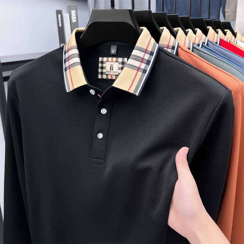 brand long sleeve polo shirt Spring Autumn new European casual collar T-shirt Fashion unique striped business men's wear 26H0312