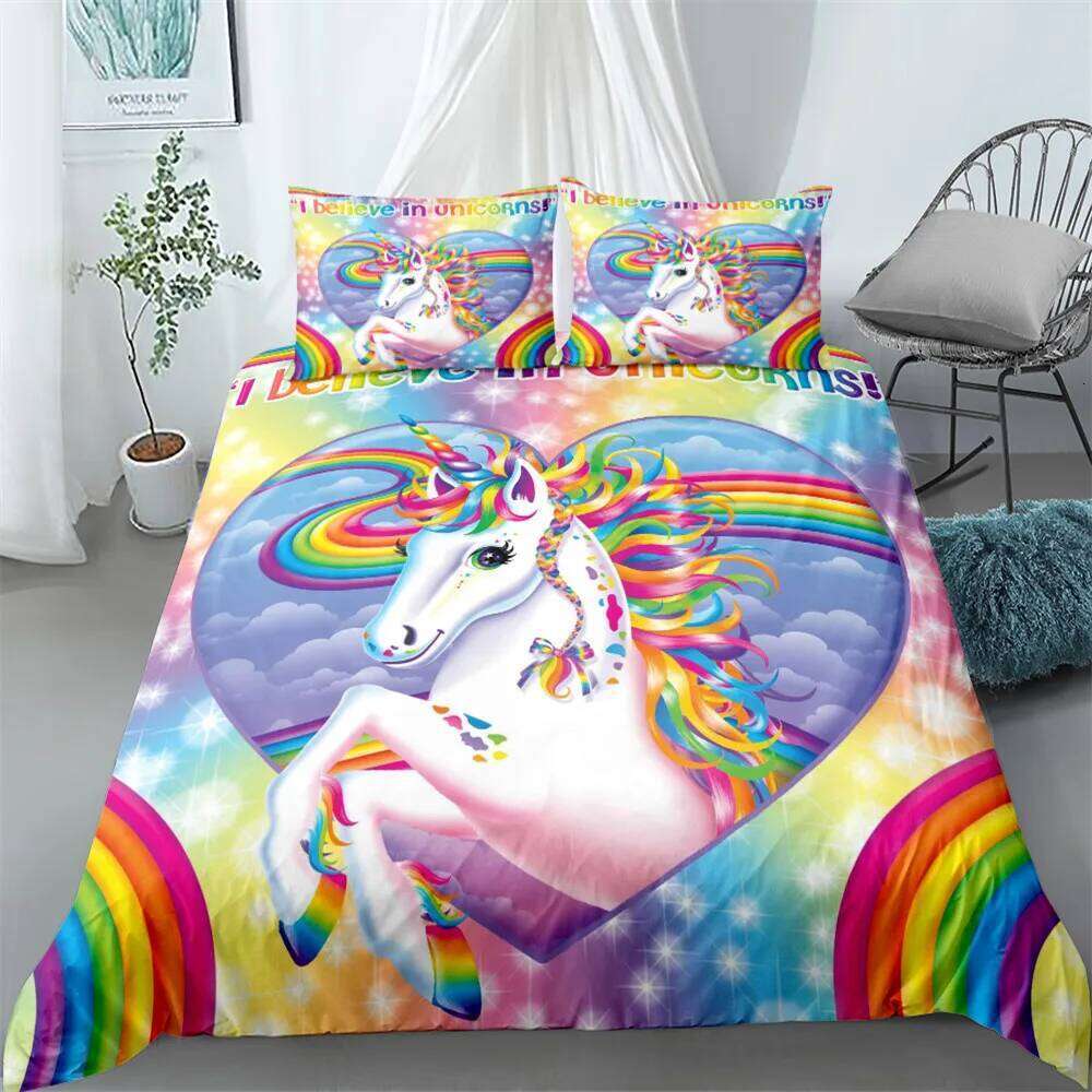 Popular Unicorn Duvet Cover Single Twin Double Queen Super King Size Bed Linen Set H260312