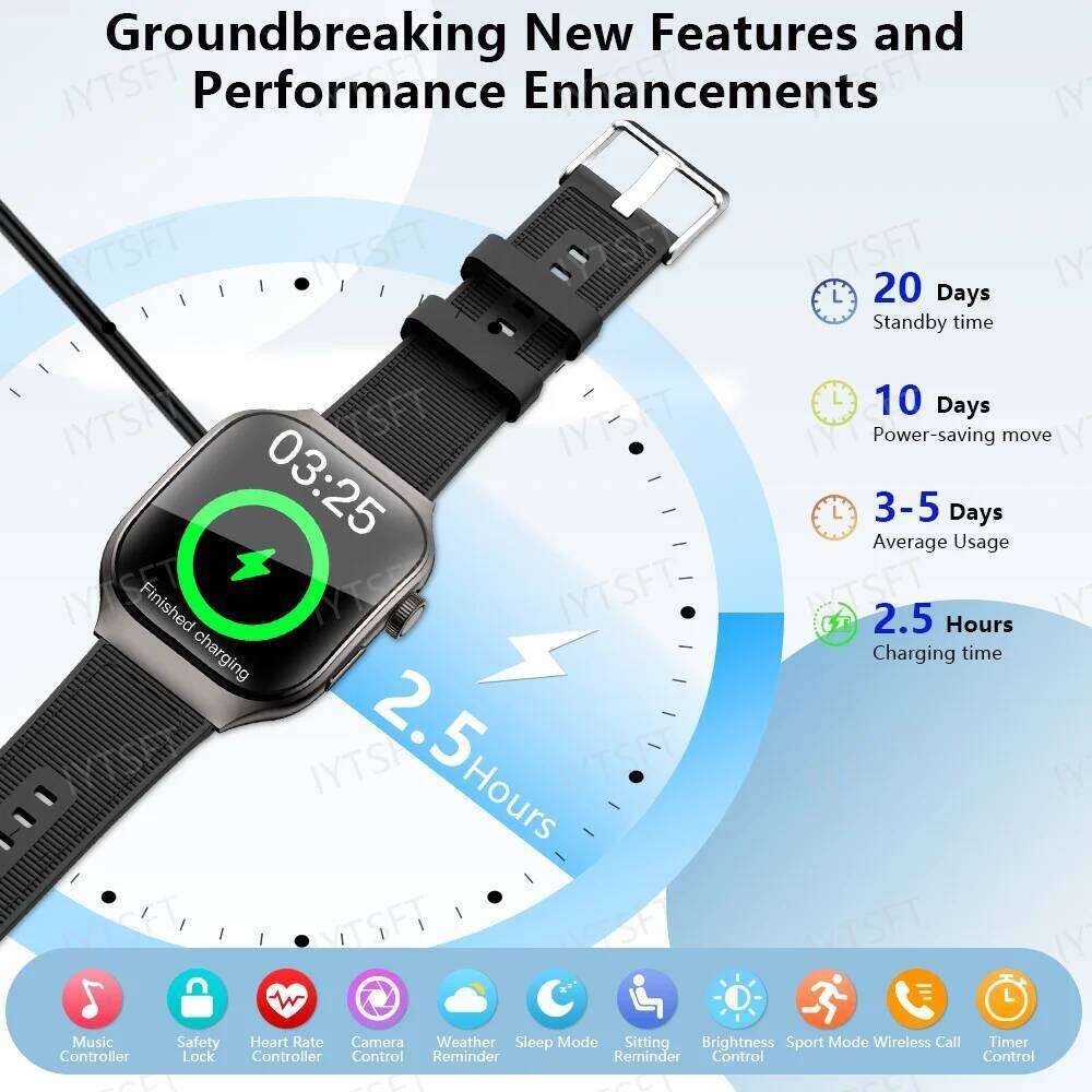 LAXASFIT New Bluetooth Call Men 2.01" HD Curved Screen Sports Health Monitor Smart Watch for Android iOS