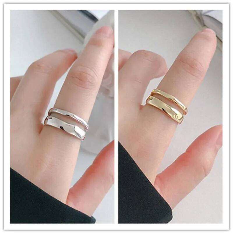 New Fresh Simple Irregular Double-layer Smooth Wave 925 Sterling Silver Jewelry Personality Geometric Opening Rings R253 H260312