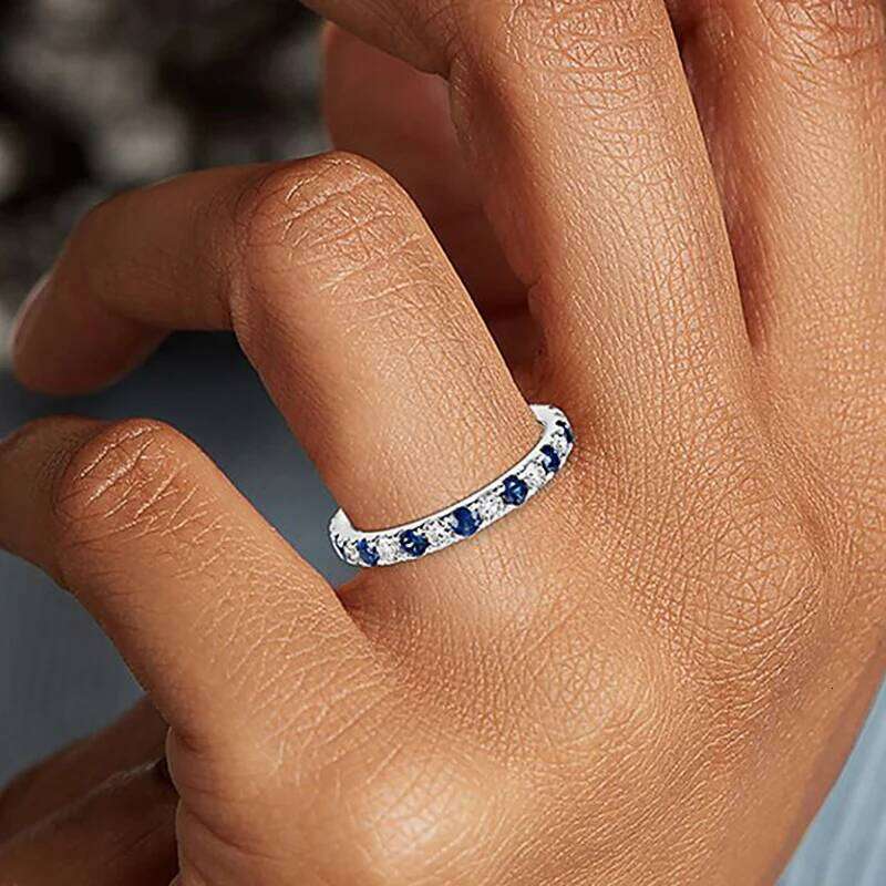 Huitan Round Thin with Blue/White CZ Stone for Women Simple Stylish Accessories Daily Wear Exquisite Girls Rings Jewelry H260312