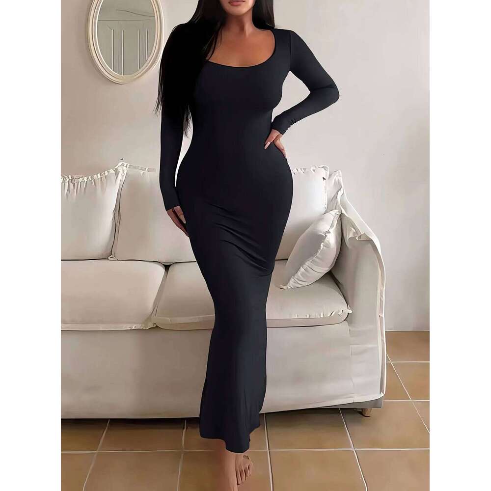 2025 Long sleeves Sexy Maxi Dress Spring Women Party Y2K Concise Tight fishtail skirt Elegant Dresses Female Clothing C260312