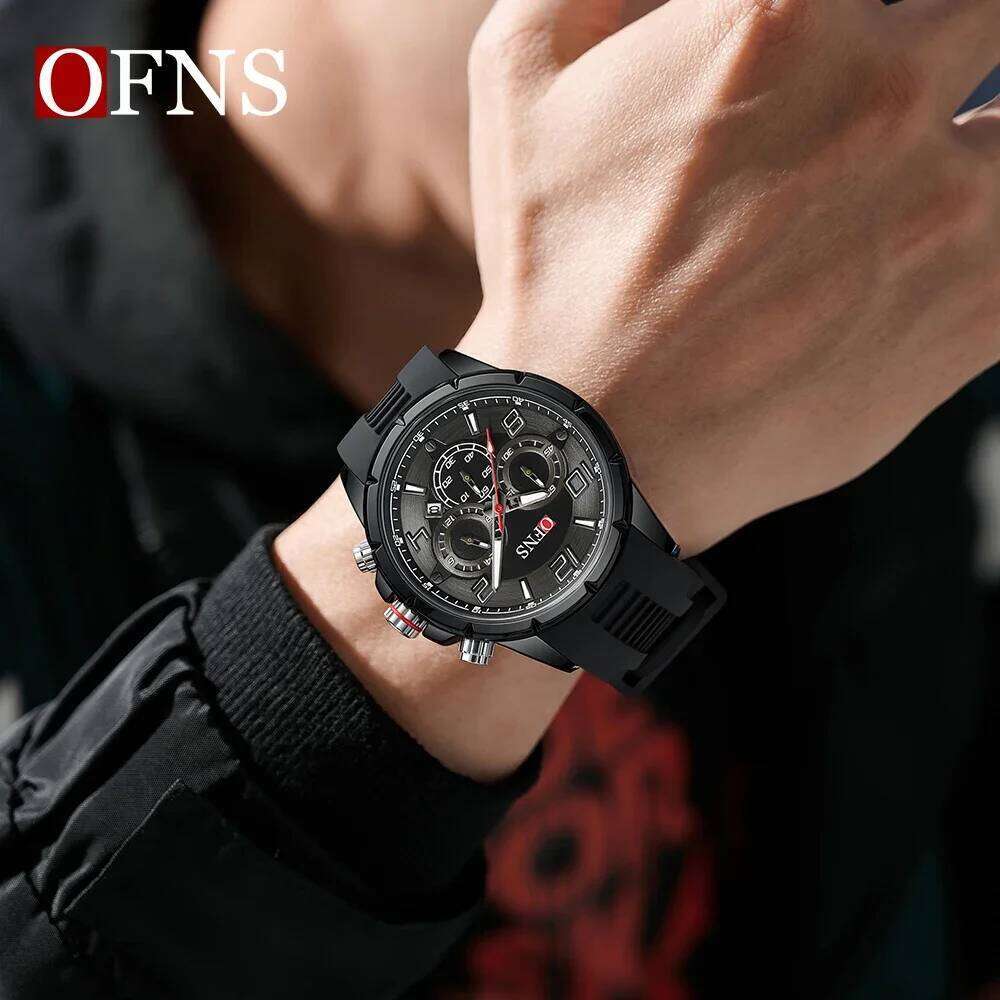 OFNS 8027 Fashion Quartz Watch Men Calendar Business Multifunction Chronograph Wristwatch Waterproof Luminous Sport Watche Male