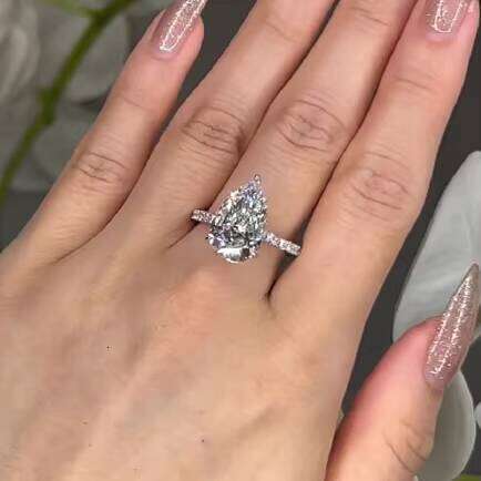 Elegant Wedding 5ct Pear Cut Solitaire 14k White Gold VVS Silicon Engagement Ring 123