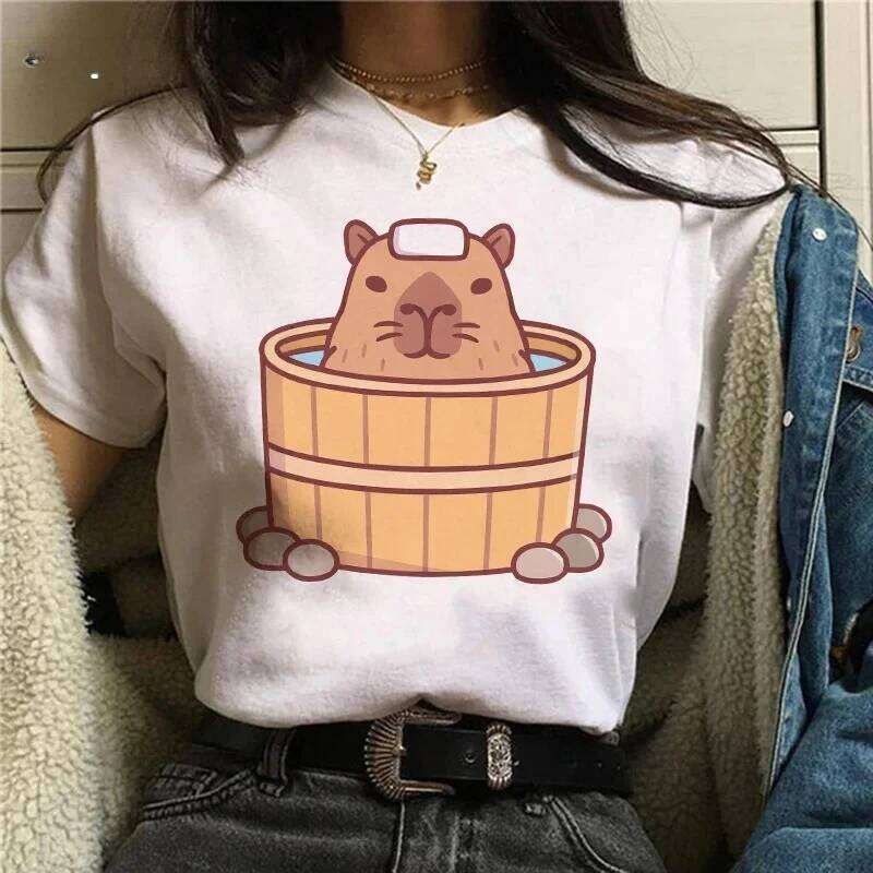 Girl Capybaras T Shirt Female Casual Top Clothes Funny Capybara Tshirt Women T-Shirt Capibara Cartoons Z260312