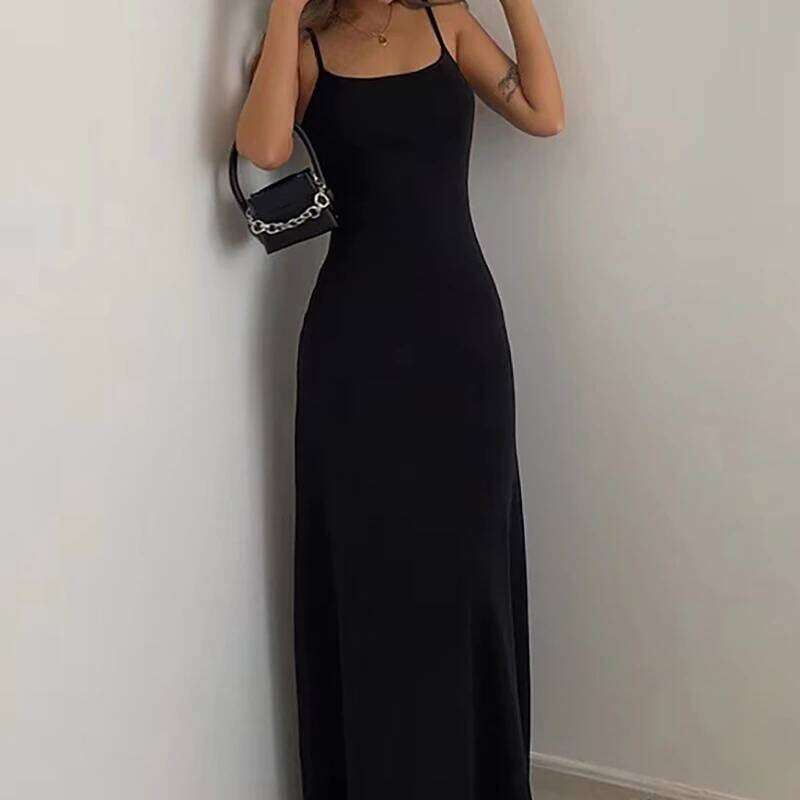 2025 European and American waist cinched high Mid length vest solid color suspender jumpsuit long skirt C260311