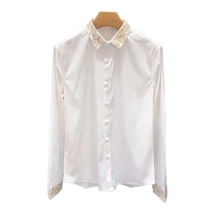Style Light Luxury Summer Men's Square Collar Embroid Single Breasted Fashion Casual Long Sleeve Loose Shirts Tops