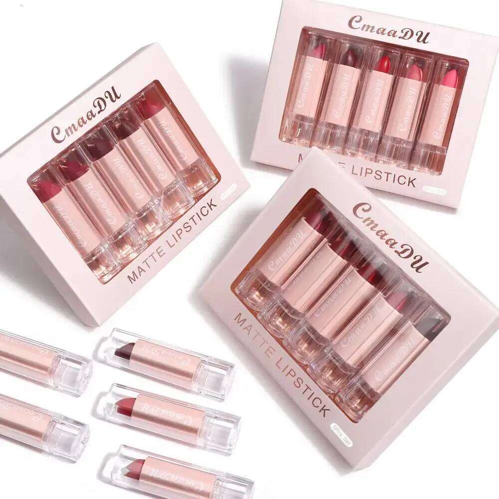 Velvet Matte Lipstick Set 5pcs Long Lasting Waterproof Red Nude Lipsticks Non Stick Cup Makeup Cosmetics Collection W260311