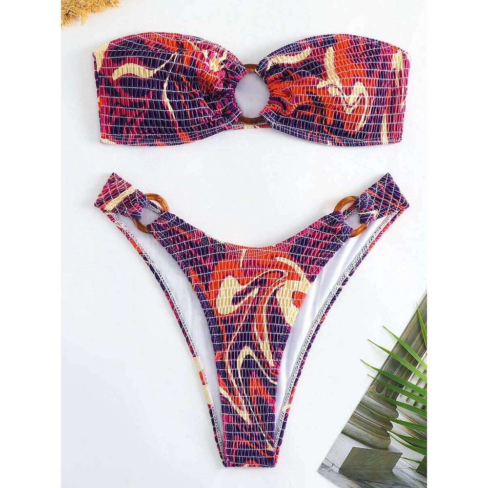 Ring Link Bandeau Bikini 2025 Women Brazilian Swimwear Female Sexy Swimsuit Solid Beachwear Bathers Bathing Swimming Swim Suit Y260303
