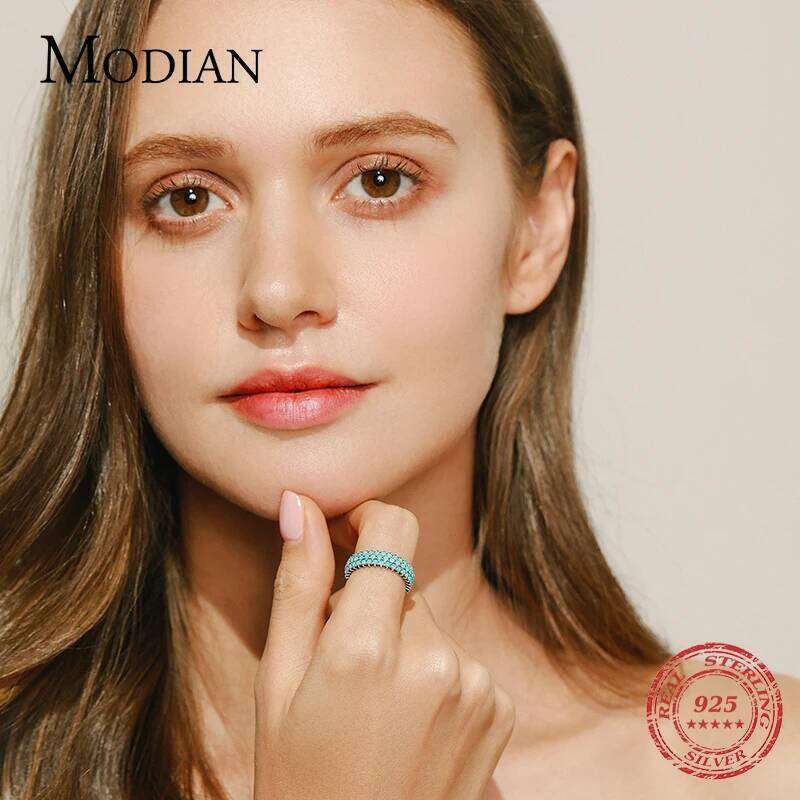 MODIAN Genuine 925 Sterling Silver Luxury Turquoise Finger For Women Vintage Retro Bohemian Style Rings Fine Jewelry Anel H260312