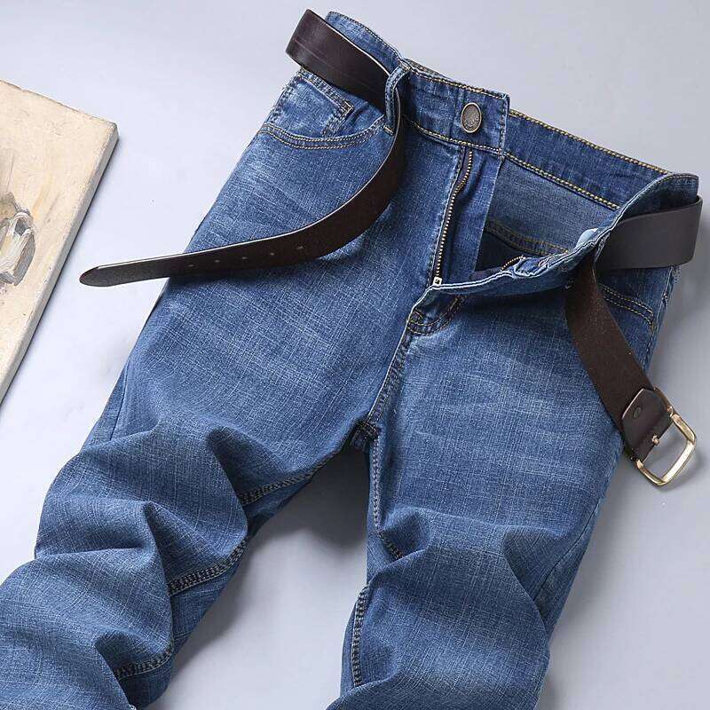 Spring Autumn Business Men Jeans Casual Straight Stretch Fashion Classic Black Sky Blue Grey Work Denim Trousers Brand Clothing 26Y0312