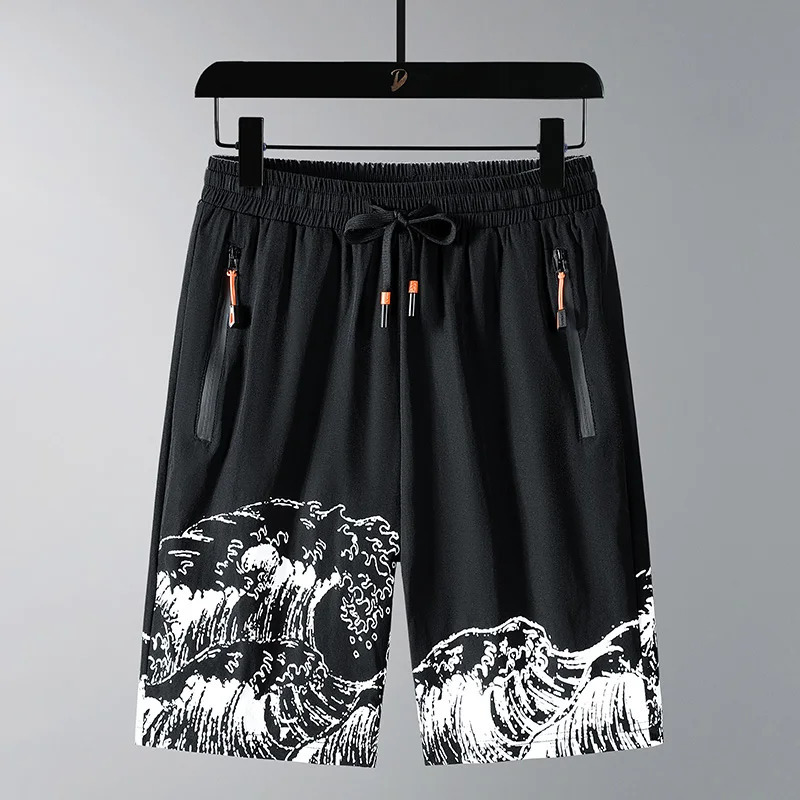 Men Shorts Ice Silk Stretch Pants 6XL 7XL 8XL Plus Size Summer Beach Quick Dry Breathable Sport Trousers Running Black 260228