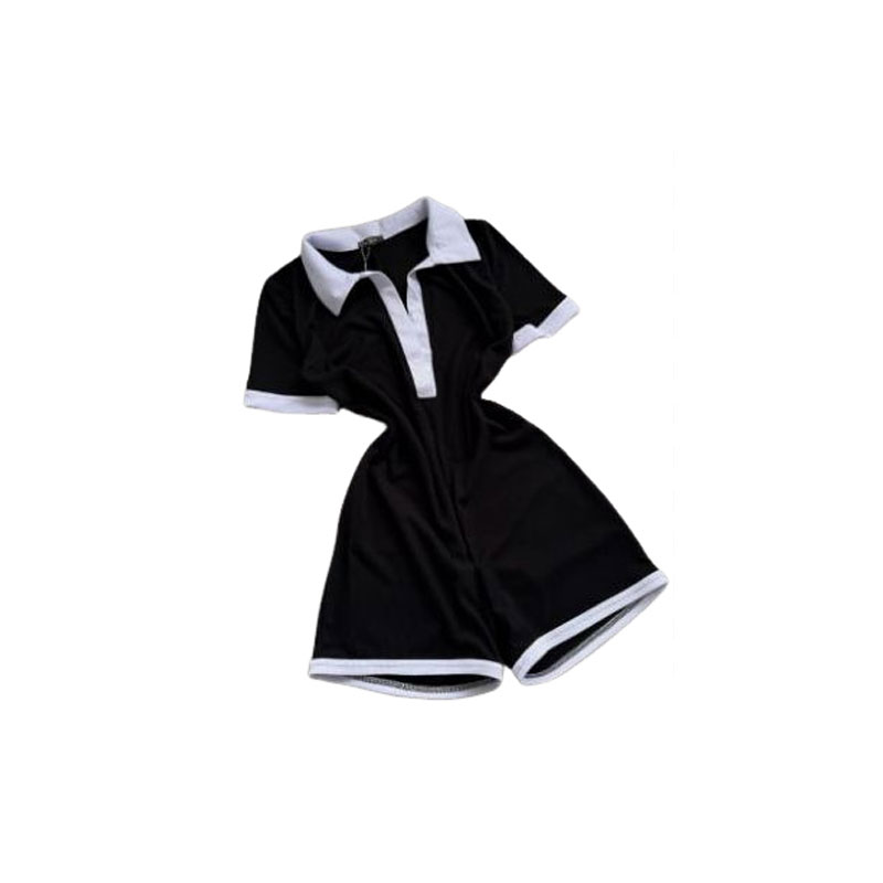 Women's Casual Polo Neck One Piece Romper Short Sleeve Slim Fit Tie Waist Lapel Collar Jumpsuit Shorts For Commute Outdoors
