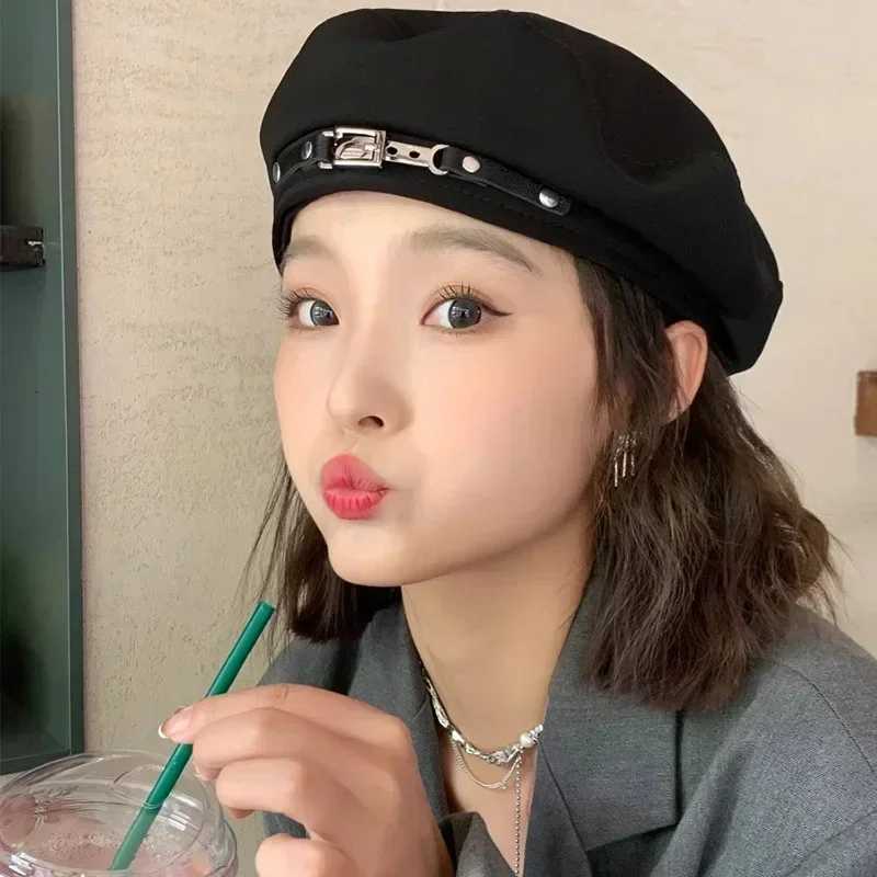 Korean Spring and Autumn Beret Womens Metal Buckle Beret British Retro Painters Hat Elegant Accessory Fashion DESIGNERS Caps H260312 - view 4