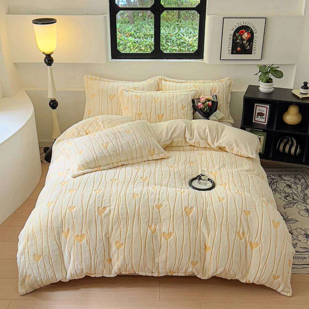 Thicken Milk Velvet Bedding Set Winter Warm Jacquard Quilt Cover Pillowcase Bed Linen Comfortable Soft Home Four Piece Sets H260312