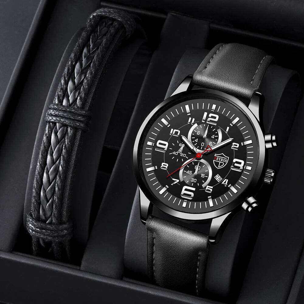 Mens Watches Stainless Steel Leather Quartz Wrist Man Business Watch Calendar Date Luminous Male Casual Bracelet Clock