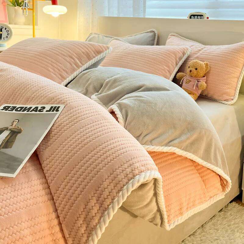 2025 new Nordic style double-sided autumn and winter jacquard milk velvet four-piece quilt cover dormitory three-piece H260312