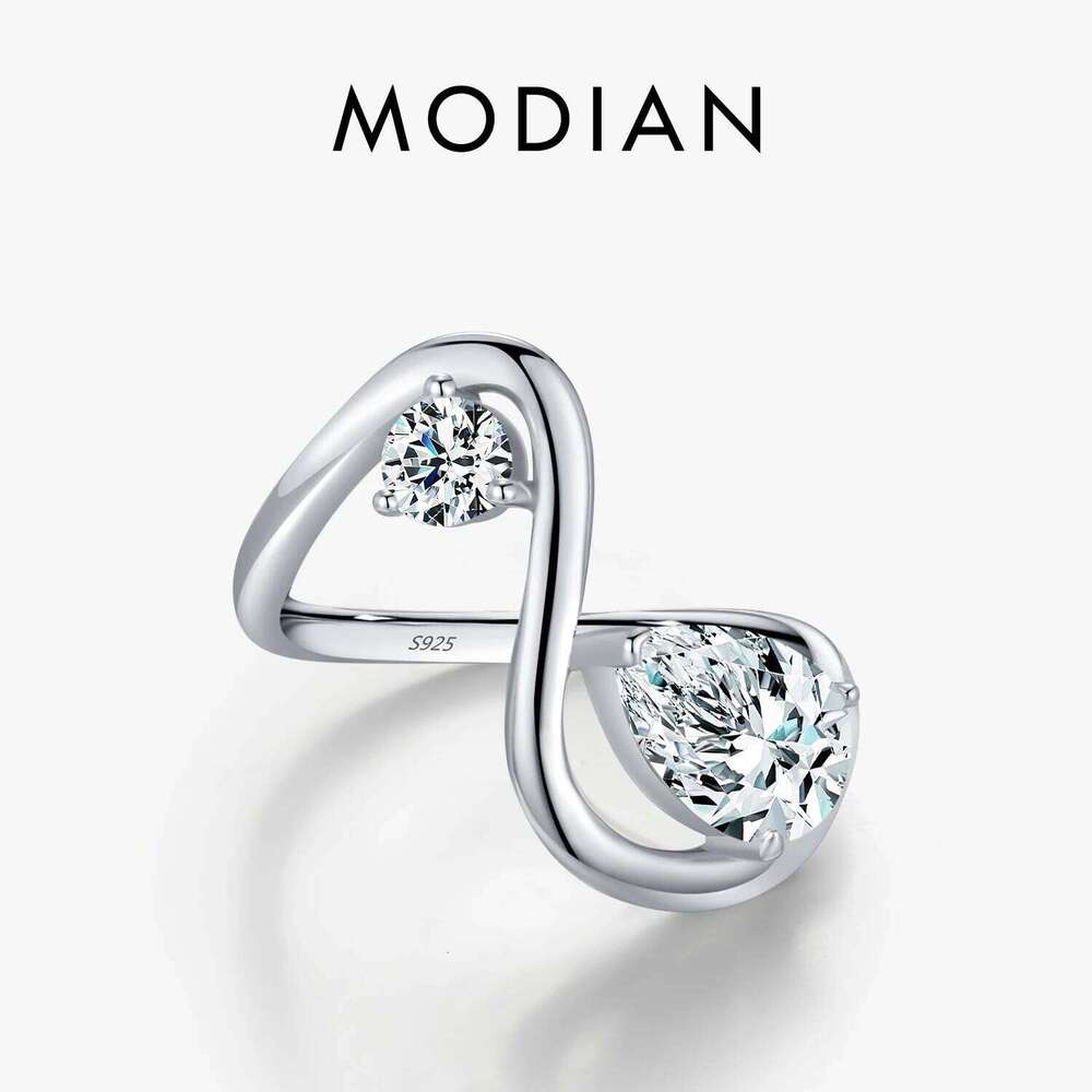 MODIAN Irregular Line Design 925 Sterling Silver High-Fashion Round & Water Drop CZ Finger Rings For Women Fine Jewelry H260312