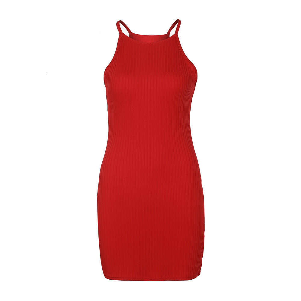 2024 New Fashionable European and American Cross-Border Ribbed Knit Off-Shoulder Round Neck Bodycon Dress in Stock