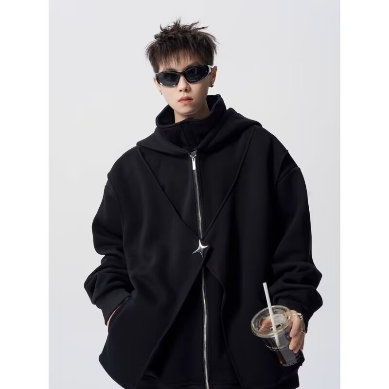 Deconstructed Hooded Designer Hoodie Sweatshirt For Men Spring Trendy Design Fleece-lined Jacket High Street Versatile Couple's Sports Hoodie