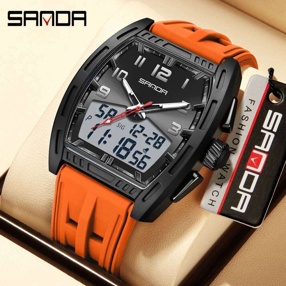 SANDA 6331 Dual Display Sports 5ATM Waterproof Luminous Multifunctional Electronic Quartz Watch Shock and Anti Drop