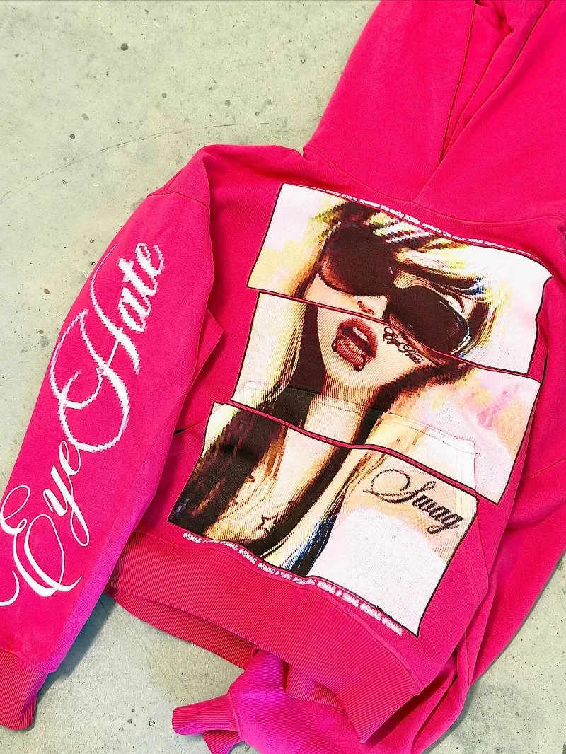 Y2K Pink Harajuku girl streetwear round neck long sleeved loose sweatshirt hiphop American style letter print gothic casual top 260311