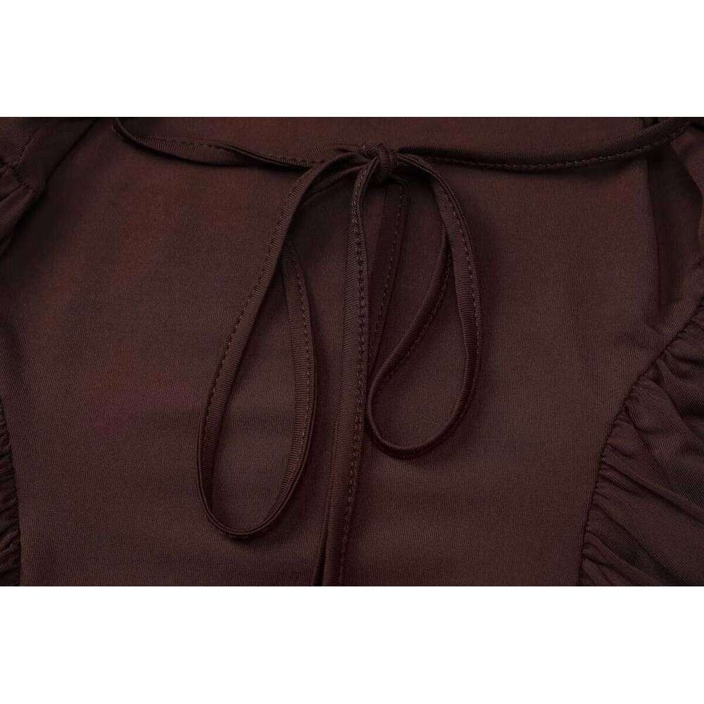 Hipster Ruched Dress Women U-NeckFull Sleeve Skinny Stretch Robe Autumn Trend Simple Classic Lace-up Pleats Long Bodycon Vestido C260312