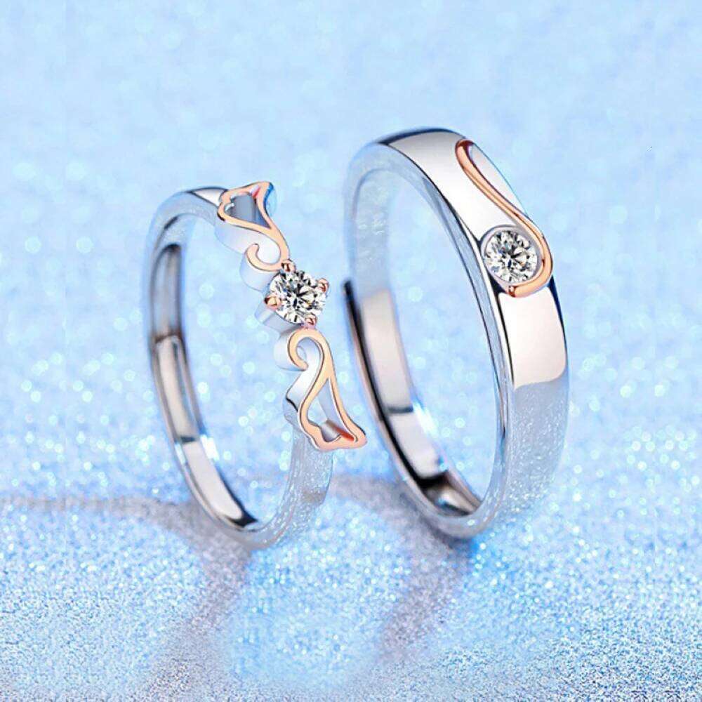 Copper Plated Platinum Rose Gold Wing Adjustable Overlap Open Couple Ring Men Women Fly Together Finger Jewelry Bijoux W260311