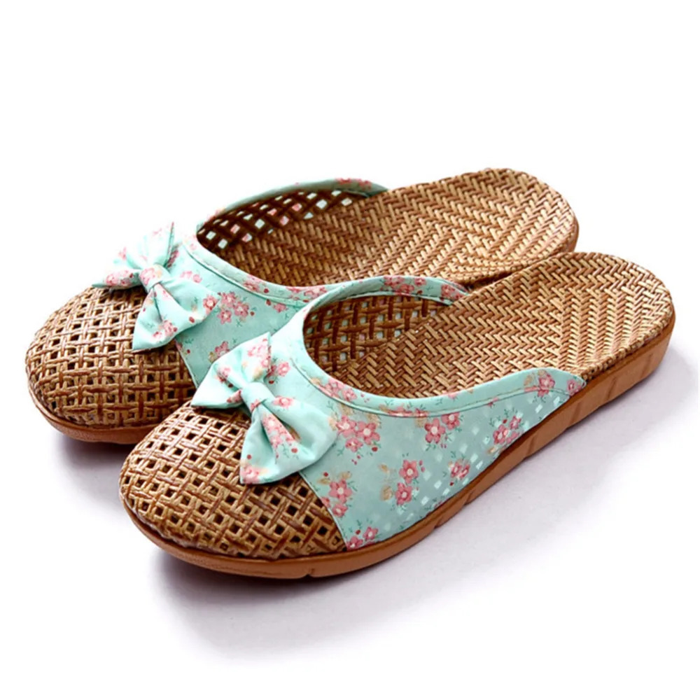 Summer Shose Women Slippers Beach Flip Flops Breathable Linen Flat Slippers Female Casual Flax Bow Ladies Slippers Sandals Shoes 260227